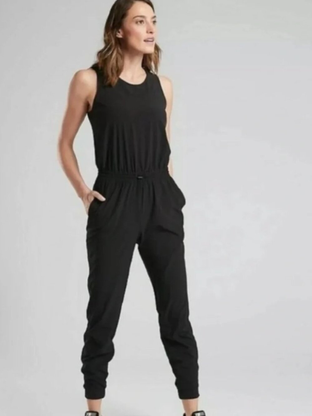 Athleta Hillside Romper Jumpsuit in Black Size 6 EUC Athleisure Minimalist EUC